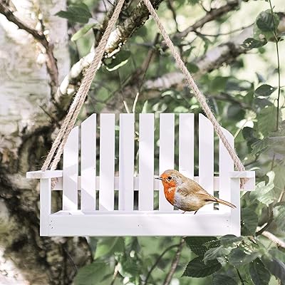 Buy Garden Mile White Shabby Chic Garden Bench Swing Seat Bird Feeder Garden Decoration Bird Table Seed Nut Suet Garden Station Wooden Garden Ornaments Rustic Hanging Online In Kuwait B06xzrc76c