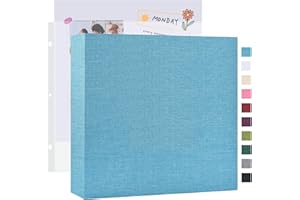 Mublalbum 12x12 Inch Large 3 Ring DIY Scrapbook Photo Album with 40 Plastic Sleeves 80 Pages Linen Cover Folder Binder for Baby Travel Wedding Couple Anniversary and DIY Projects (Blue)