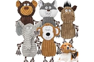 LUUDOOGS 5 Pack Large Dog Squeaky Toys,Tough Stuffed Plush Dog chew Toys Assortment,Durable Plush Animal Dog Toys with Tug of War Rope to Keep Them Busy, Puppy Toys Value Bundle for Small Medium Large Dogs