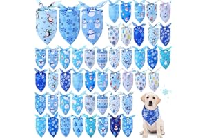 Abbylike 50 Pieces Winter Dog Bandanas Bulk Blue Snowflake Dog Bandanas for Pets Triangle Kerchief Scarf Bibs for Winter Pets Cats Party Costume Accessories (25.6 x 17.7 x 17.7)