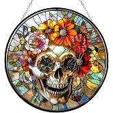 HYPESTYLE Marigold Mexican Skull Stained Glass Suncatcher Window Hangings, Mexican Decor, Sugar Skull Gifts for Women
