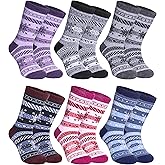 SDBING Kids Merino Wool Hiking Socks - Toddler Boys & Girls Warm Thick Thermal Winter Crew Socks - 6 Pairs
