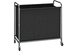 STORAGE MANIAC Rolling Laundry Hamper, 165L Laundry Basket with Lockable Wheels, Triple Clothes Sorter Cart, 3 Bag Clothes Separator Hamper for Closet, Bathroom, Laundrys Room, 3 Section Black