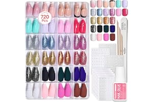 BEETLES GEL POLISH Beetles Press On Nails Kit - Prism Pop | 720Pcs 24 Colors Short Square Press On Nails | 15 Sizes Glossy Matte Glitter With Nail Glue & Nail Tabs Stickers, Fake Nails Kit Art For Women