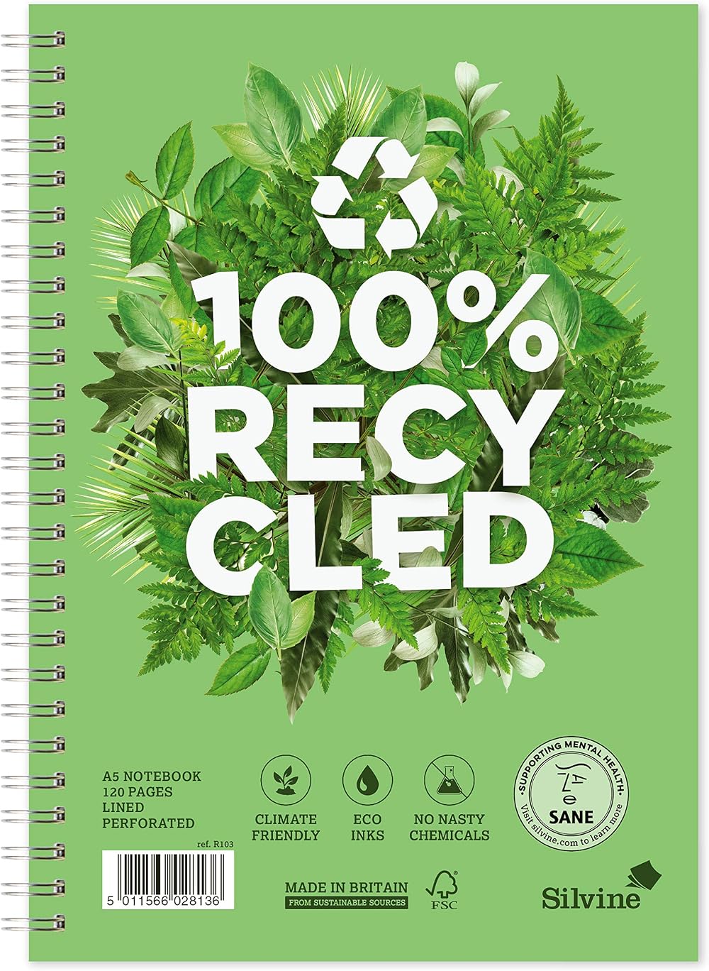 Silvine A5+ Premium Recycled Twin Wire Notebook 120 Pages 100% recycled