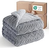 Bedsure Sherpa Queen Size Blanket for Bed - Fleece Soft Fluffy & Cozy Cable Jacquard Tufted Throw Blankets for Women Gift, Thick Warm for Winter and All Seasons, Grey, 90x90 Inches