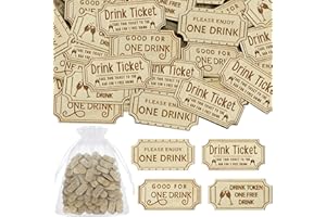 Motionchic 120 Pcs Drink Tickets for Events Wooden Drink Tokens Bulk with Organza Bag Vintage Raffle Cheers Tickets for Bar Wedding Oktoberfest Party Events Entry Vouchers(Classic)