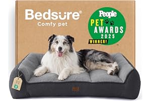 Bedsure XL Orthopedic Dog Beds Large Sized Dog - Extra Thick Supportive Dogs Couch with Waterproof Washable Cover, Extra Large Comfort Pet Bed Sofa with Soft Plush Sherpa and Nonskid Bottom, Grey, 42"
