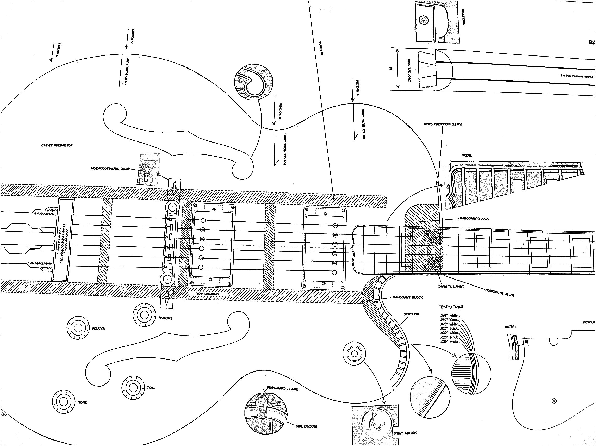 Gibson L5 CES L5ces Archtop Electric Guitar Plans Full Scale Design