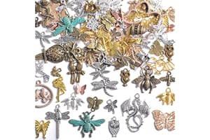 stino 100g Metal Pendant Charms for Jewelry Making, Bulk Silver & Gold Plated Charms for Braclet Necklace Crafts, Animal Plant Flower Pet and so on