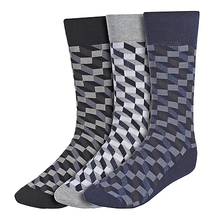 Creature Men's Cotton Calf Length Check Print Formal Socks Combo of 3(SCS-13.1)
