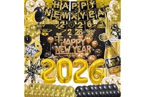 2026 Happy New Year Party Decoration - Banner Backdrop Fringe Curtains and Foil Balloon, Swirls, Photo Booth Props, Confetti,