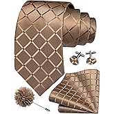 GUSLESON 3.15"（8cm） Mens Tie and Lapel Pin Plaid Checkered Necktie Hankerchief Cufflinks Set for Men