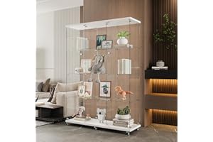 nifoti 66.5" H 4-Shelf Extra Large Glass Display Cabinet with Double Doors,Modern Floor Standing Curio Cabinet Bookshelf Collection Display Case with Lockable Casters & Lock for Living Room (White)