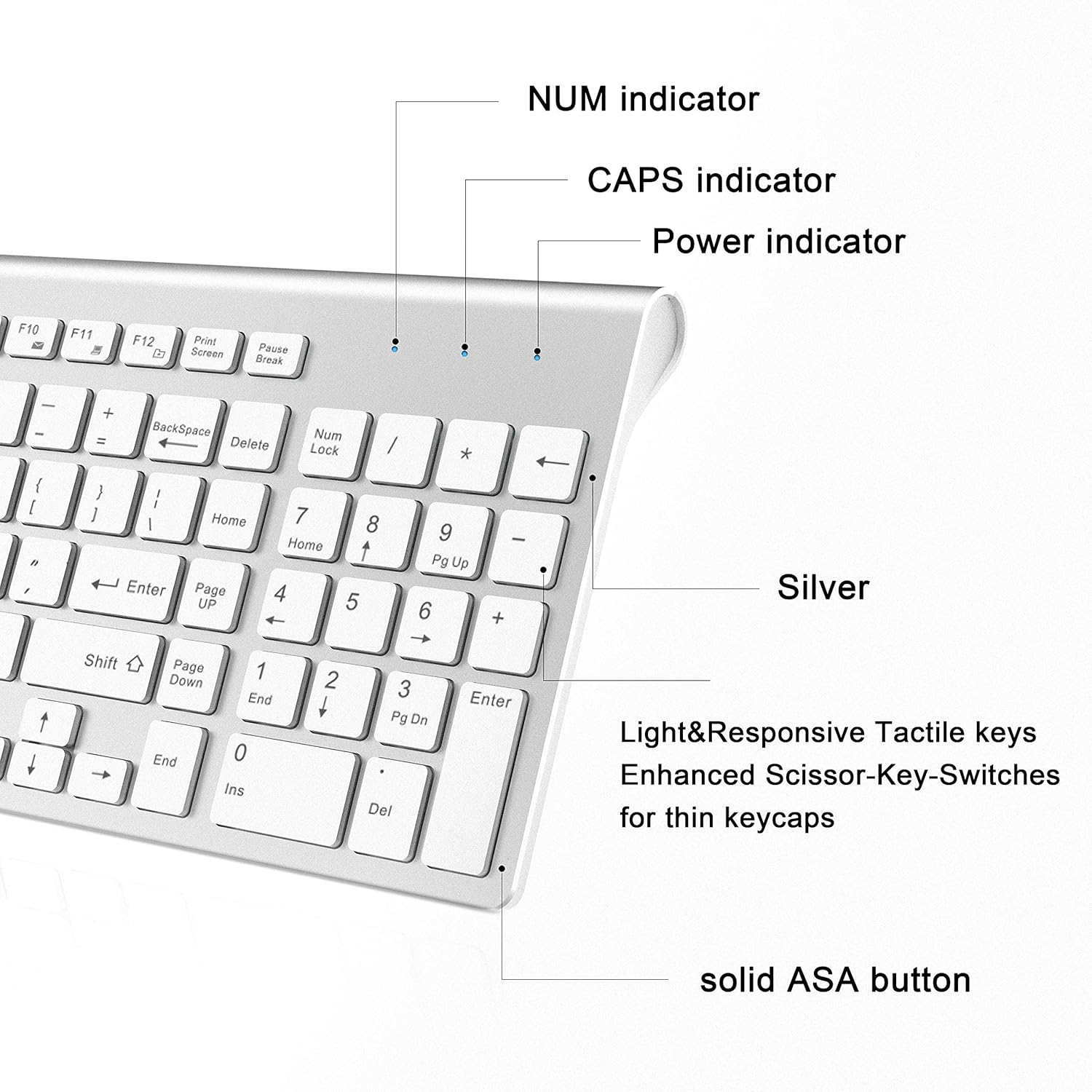 Wireless Keyboard and Mouse,JOYACCESS USB Slim Wireless Keyboard Mouse with Numeric Keypad Compatible with iMac Mac PC Laptop Tablet Computer Windows (Silver White): Computers & Accessories