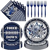 iPartyGo Football Birthday Party Decorations - 96 Pcs Disposable Paper Dessert Plates Napkins Forks Tableware Set Cowboy American Rugby Sports Decor Supplies for Game Day Tailgate Fans Serves 24