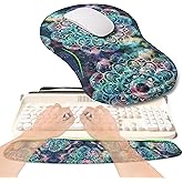 KUOSGM 2-in-1 Ergonomic Set, Wave Rise Keyboard Wrist Rest and Massage Bulge Slope Mouse Pad Wrist Support, Cushion Memory Foam Integrated to Relieve Wrist Pain, Galaxy Mandala