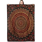 YCUFN Bohemian Mandala Design Flannel Blanket Intricate Floral and Paisley Warm Lightweight Throw Blankets for Sofa Picnic Travel and Gathering Decorate All Season Use Boho Lovers Gifts 50x60in
