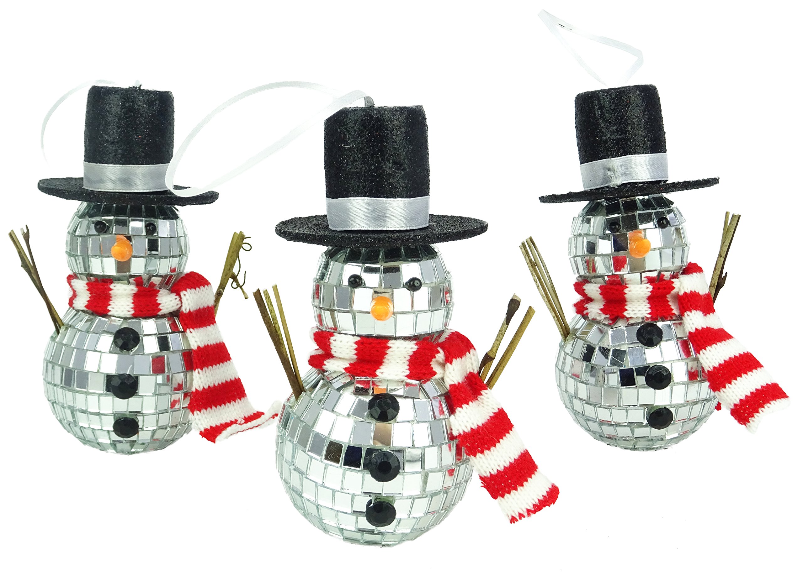 Christmas Concepts® Pack Of 3 140mm (5.6") Giant Mirror Snowman Hanging Christmas Tree Baubles - Christmas Decorations