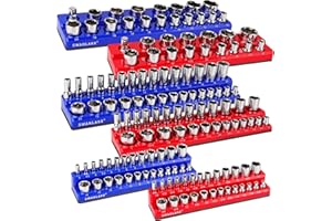 SWANLAKE GARDEN TOOLS Magnetic Socket Organizer Set, 6PCS Socket Holder, 1/4", 3/8", 1/2" Sockets Holds 143 Pieces Magnetic Sockets Trays (Blue&red, 6 Pcs)