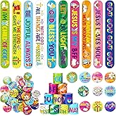Frienda 60 Pcs Religious Gifts Christian Slap Bracelets with Badges Christian Gifts for Kids Jesus Love You Wristbands Bracelets for Vbs Sunday School Supplies Birthday Party Favors(God)