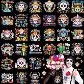 Fuutreo 30 Sheets Day of The Dead Iron on Transfer for T Shirts DIY Sticker | Dia De Los Muertos, Halloween Dtf Transfers Ready to Press, Mexican Sugar Skull, Vinyl Stickers for Shirts Clothes Pillow Bag