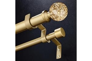 WOLISTSA Double Curtain Rods for Windows 72 to 144 Inch, Gold Extra Long Dual Curtain Rod with Decorative Crystal Gold Foil Finial, 1" Adjustable Heavy Duty Vintage Spliced Window Treatment Rods