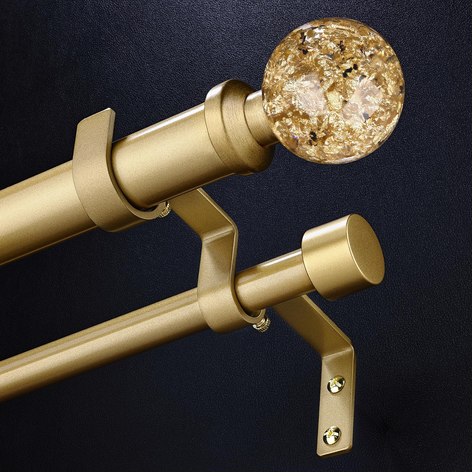 Photo 1 of *UNTESTED*
Gold Double Curtain Rods for Windows 66 to 120 Inch, Long Dual Curtain Rod with Decorative Crystal Gold Foil Finial, 1" Adjustable Heavy Duty Vintage Spliced Window Treatment Rods for Bedroom