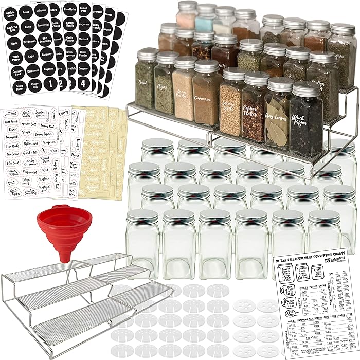 Buy Spice Racks with 24 Glass Spice Jars & 2 Types of Printed Spice