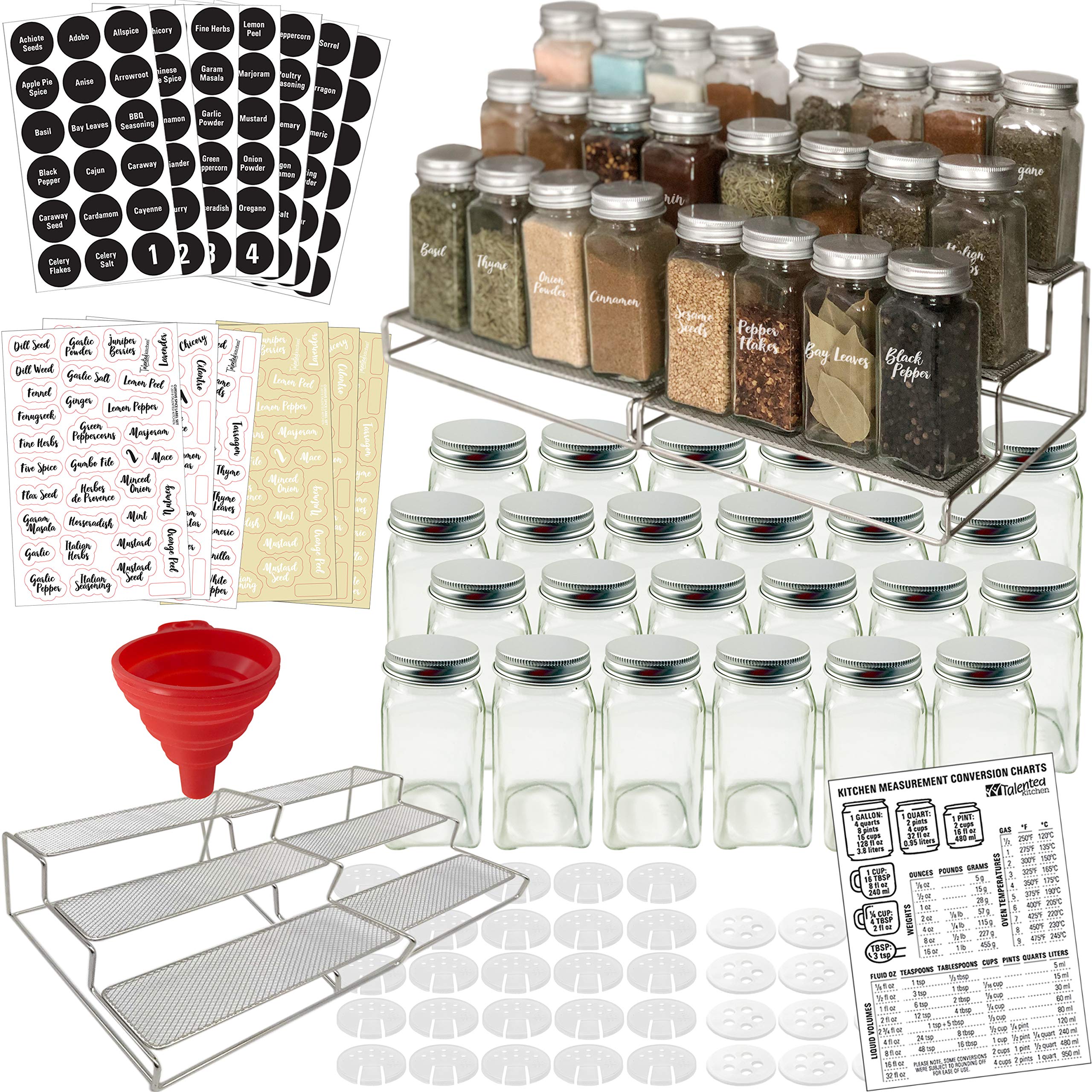 Buy Talented Kitchen Spice Racks with 24 Glass Spice Jars & 2 Types of