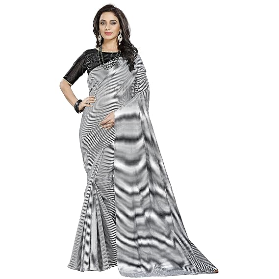 Women's Cotton Silk Saree (Black and White)