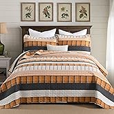 Homzard King Comforter Set,Cotton King Size Quilt，Caramel Orange Black King Bedding Set，Plaid Striped Bedspread Set，Lightweight Reversible Bed Set 3 Pieces