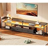 Huuger 79 Inch TV Stand for 85, 90 Inch TV, Entertainment Center with LED Lights and Power Outlets, TV Console with Drawers, Shelves, Type C, PU Leather Surface, for Living Room, Black