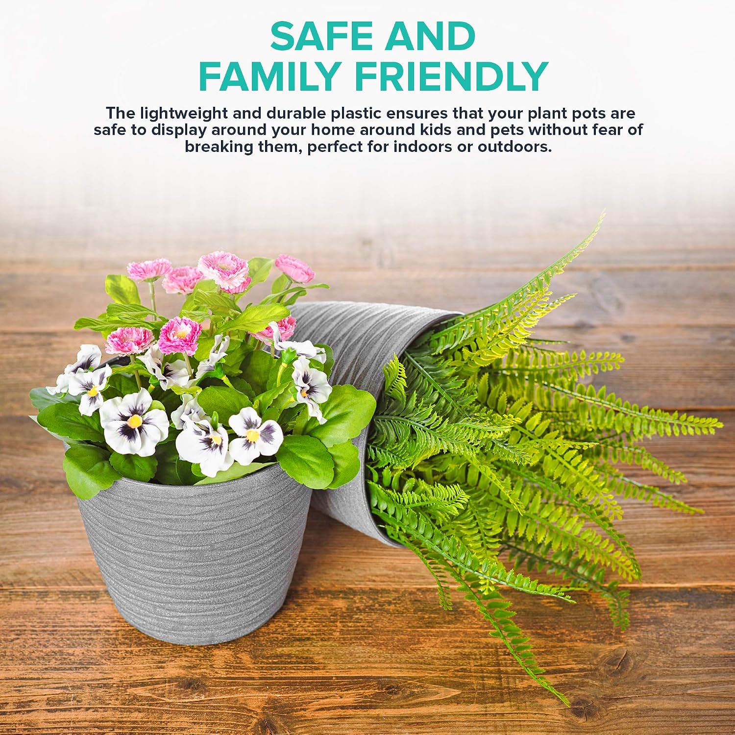 LIVIVO Flower and Plant Pot with Wave Design and Drainage Hole for Indoor or Outdoor Use Hard Wearing Durable 18cm Diameter Plastic with Wave Design (Set of 2 - Image 5