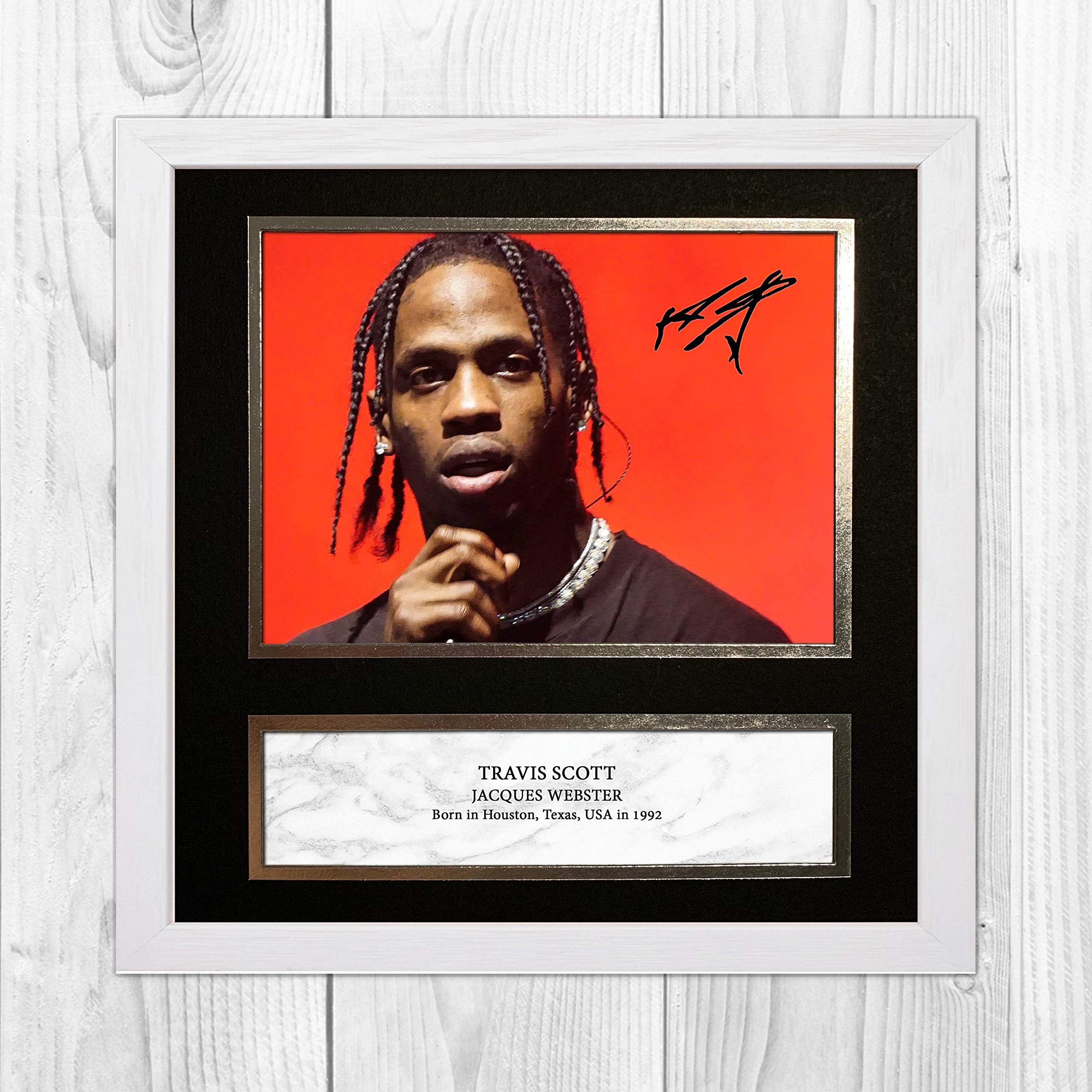 Travis Scott 1 NDW Signed Reproduction Autographed Wall Art - 10 inch x 10 inch Print (White frame)