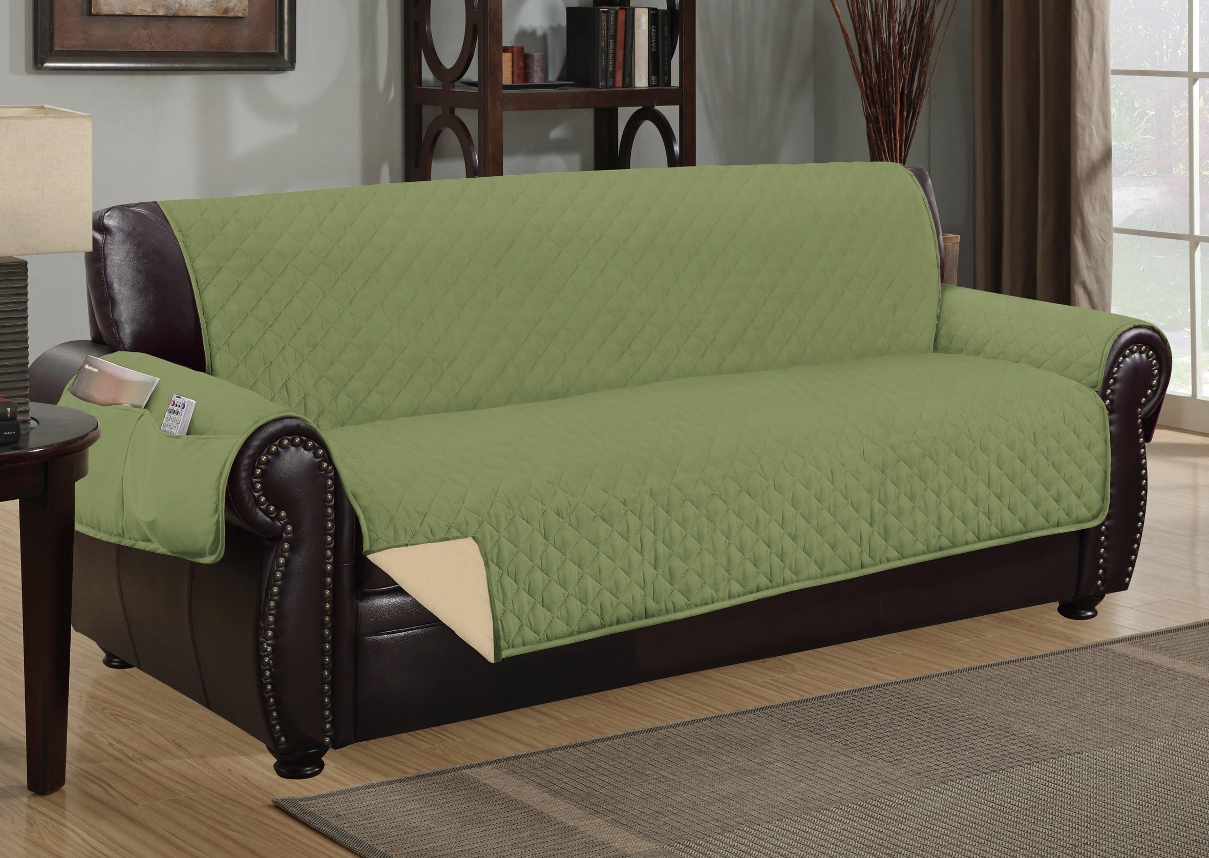 Deluxe Hotel The Original Reversible and Waterproof Furniture Protector (Sofa, Sage/Ivory)