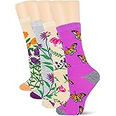 K BELL Women's Fun Love and Nature Crew Socks (4-Pair)