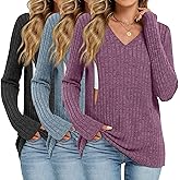 Oakgarden 3 Pack Women's Maternity Nursing Tops, V Neck Breastfeeding Sweaters Long Sleeve Hidden Zipper Shirts(Black, Blue, Fuchsia,Medium)