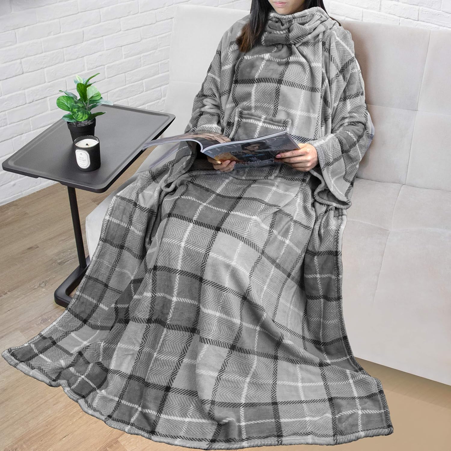 Amazon.com: PAVILIA Premium Fleece Blanket with Sleeves for Adult