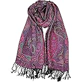 Achillea Reversible Paisley Pashmina Rave Scarf – Exotic Indian Shawls and Wraps for Evening Dresses, Festivals, All Seasons