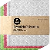 Swedish Wholesale Dishcloths Reusable 8" x 7" Sponge Cloths, Bulk 10 Pack of High Absorbent Cellulose Dish & Kitchen Cleaning Hand Towels, Wring to Dry & Machine Wash, Odor Resistant, Assorted Colors