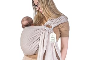 MEBIEN TOUCHE DE LA NATURE Ring Sling Baby Carrier - USA Lab Tested, 100% Natural Cotton Muslin, Breathable & Ergonomic Ring Sling Sand