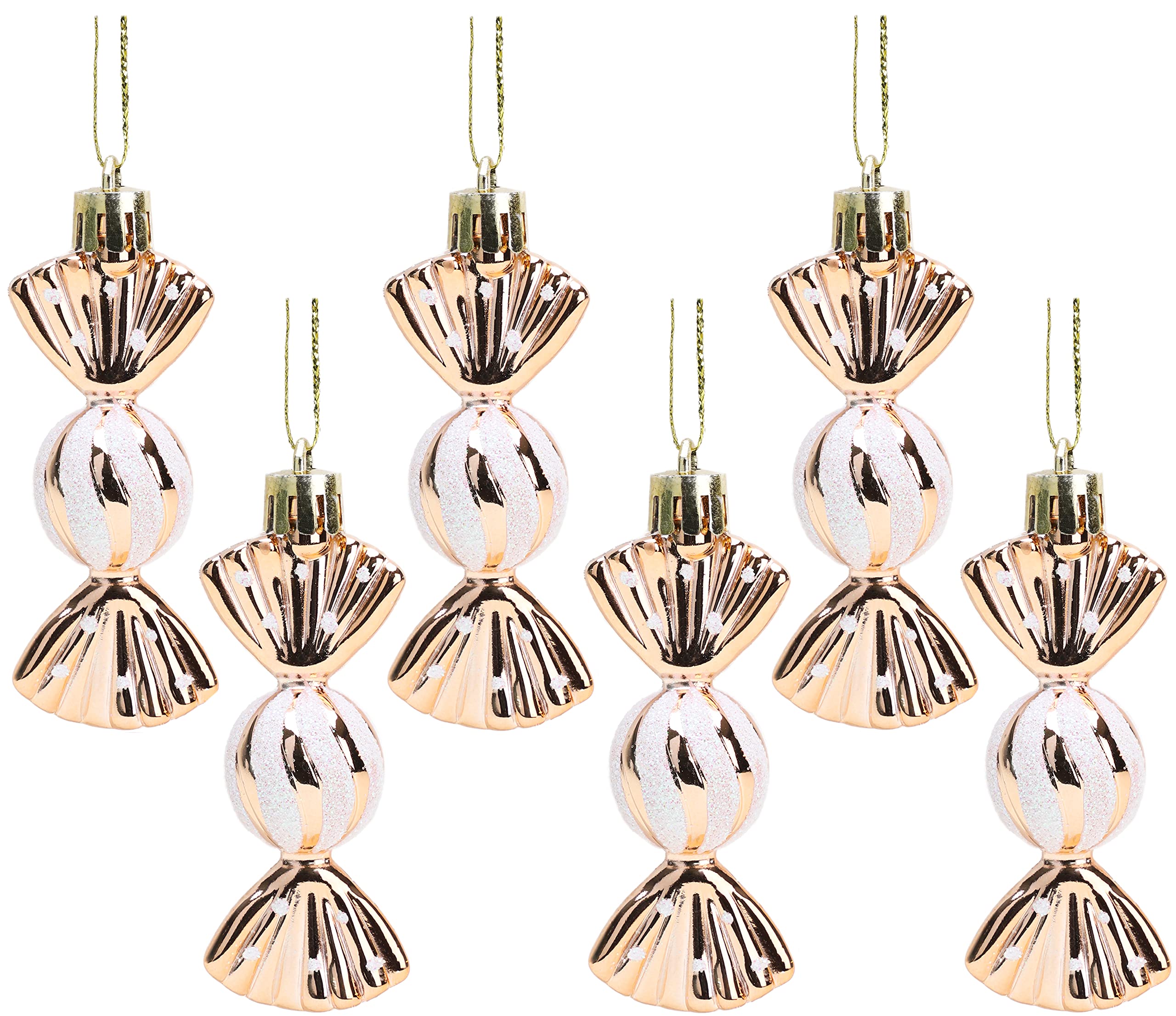 Christmas Concepts® Pack of 6-80mm (3.2") Mini Sweet Shaped Baubles – Shiny & Glitter Decorated – Christmas Tree Decorations (Rose Gold)