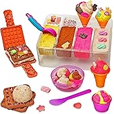 Kipipol Sensory bin - 29 pcs Ice Cream Toy Shop Play Sand Kit with 9 Ice Cream Sand Toys, 1.7 LB Moon Sand for Kids, Sandbox with A Lid - Pretend Play Sensory Toys for Girls and Boys Age 3-5 and Up