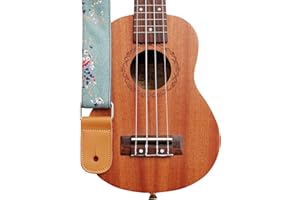 MUSIC FIRST Original Design Vintage Style “Plum Flowers” Soft Canvas & Genuine Leather Ukulele Strap Ukulele Shoulder Strap