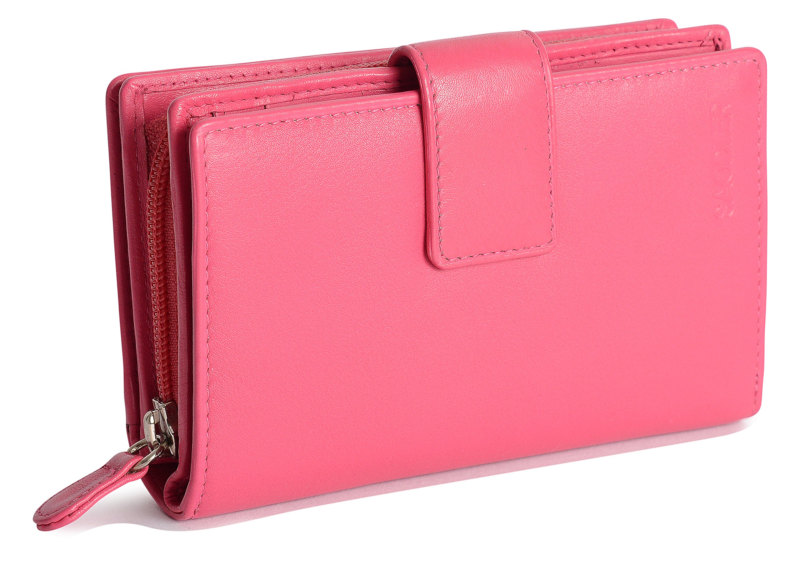 SADDLER RFID Leather Bifold Wallet for Women – Large Clutch with Centre Zip Coin Pocket | Holds Cards, Cash & ID