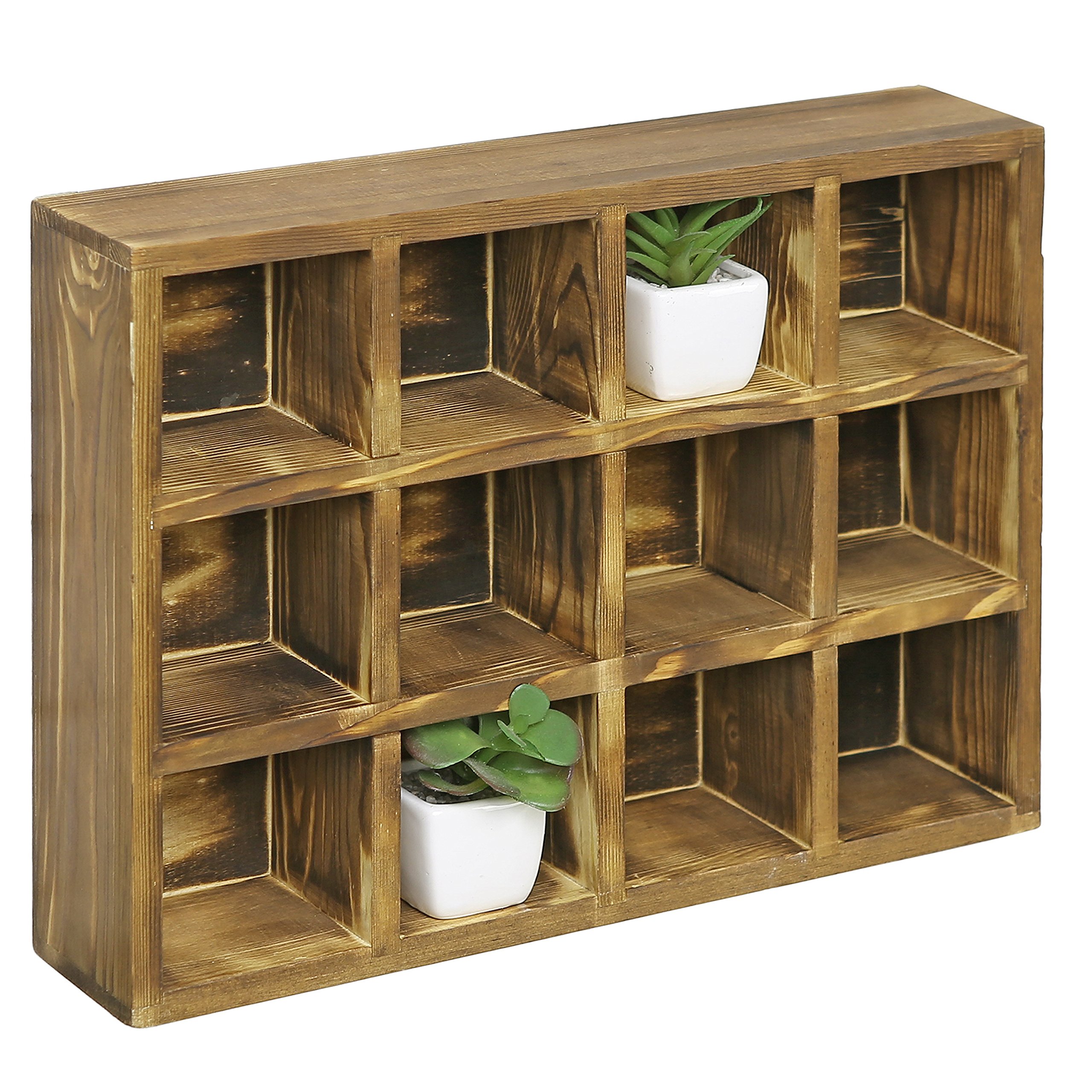 Vintage Rustic Torched Wood Cubby Storage Wall Mountable Shadow Box Frame