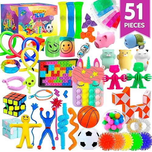 51 Pcs) Fidget Toys Pack, Popits Fidgets Set for Classroom Prizes