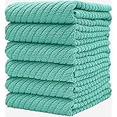 Premium Kitchen Towels (16”x 25”, 6 Pack) | Large Cotton Kitchen Hand Towels | Dish Towels | Diagonal Weave Design | 445 GSM Highly Absorbent Tea Towels Set with Hanging Loop | Aqua