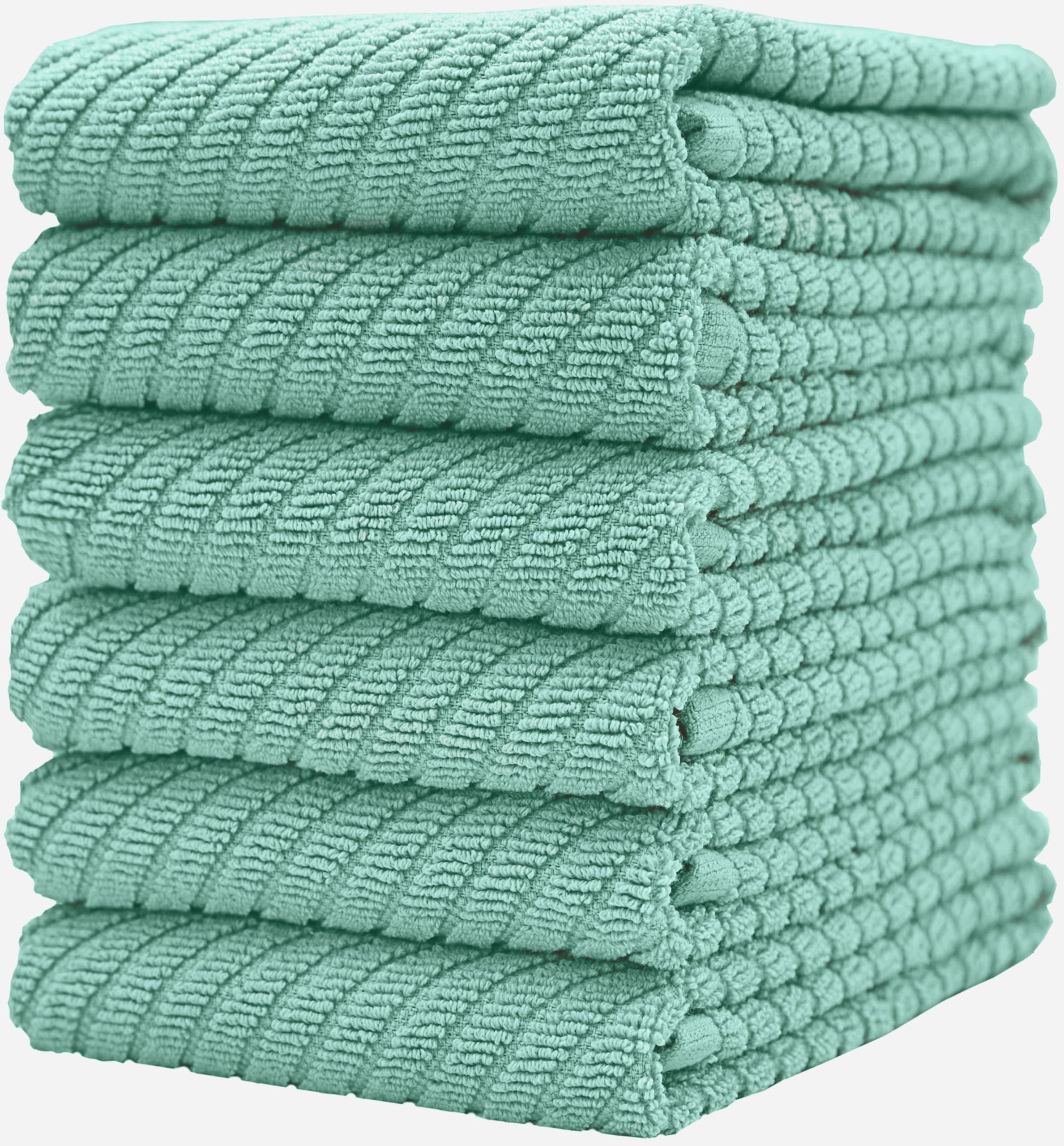 Bumble Deluxe Tea Towels 6-Pack / 16” x 25” / 41 x 63 cm/Premium Ultra Absorbent Cotton Dish Towels/Quick Drying Tea Towels/Diagonal Weave Thick 2-Ply/Long Lasting (Aqua)